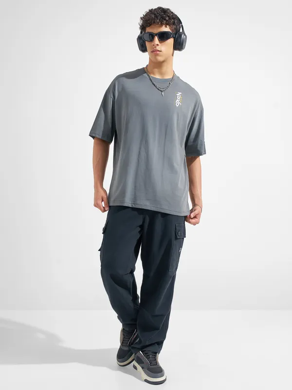 Highlander Men Grey Avatar Printed Round Neck Oversized Fit T-Shirt