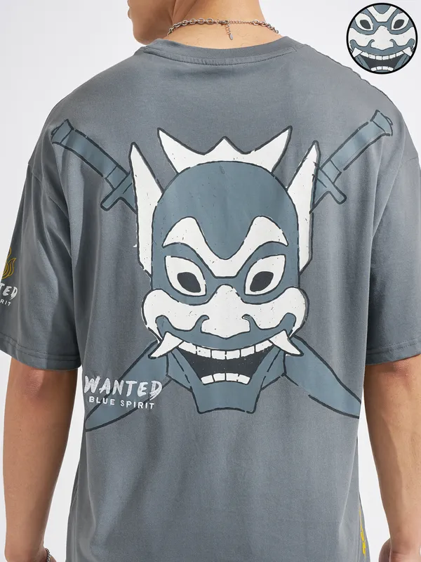 Highlander Men Grey Avatar Printed Round Neck Oversized Fit T-Shirt