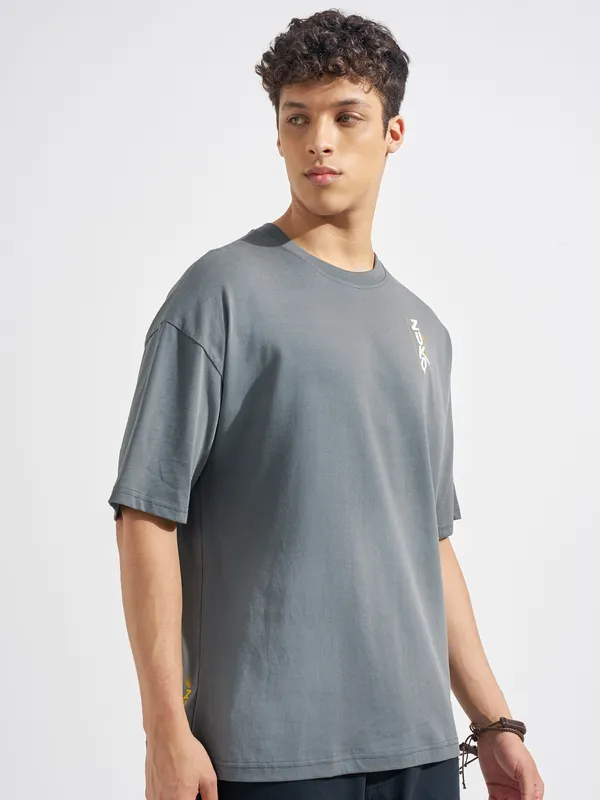Highlander Men Grey Avatar Printed Round Neck Oversized Fit T-Shirt