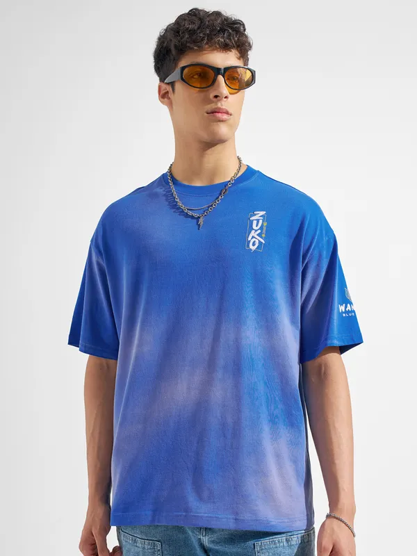 Highlander Men Blue Avatar Printed Round Neck Oversized Fit T-Shirt
