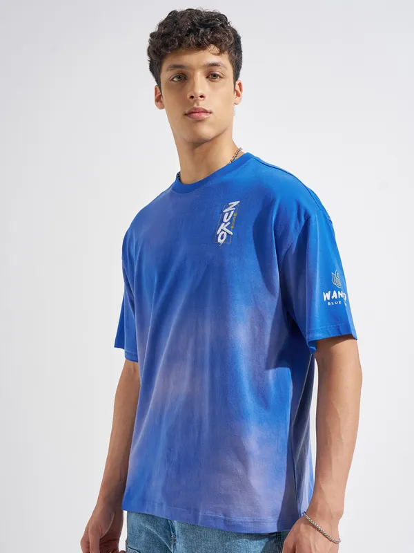 Highlander Men Blue Avatar Printed Round Neck Oversized Fit T-Shirt