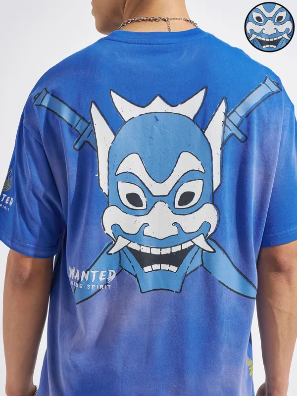 Highlander Men Blue Avatar Printed Round Neck Oversized Fit T-Shirt