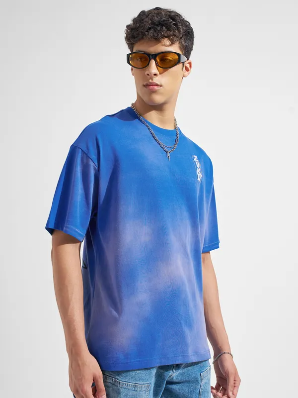 Highlander Men Blue Avatar Printed Round Neck Oversized Fit T-Shirt