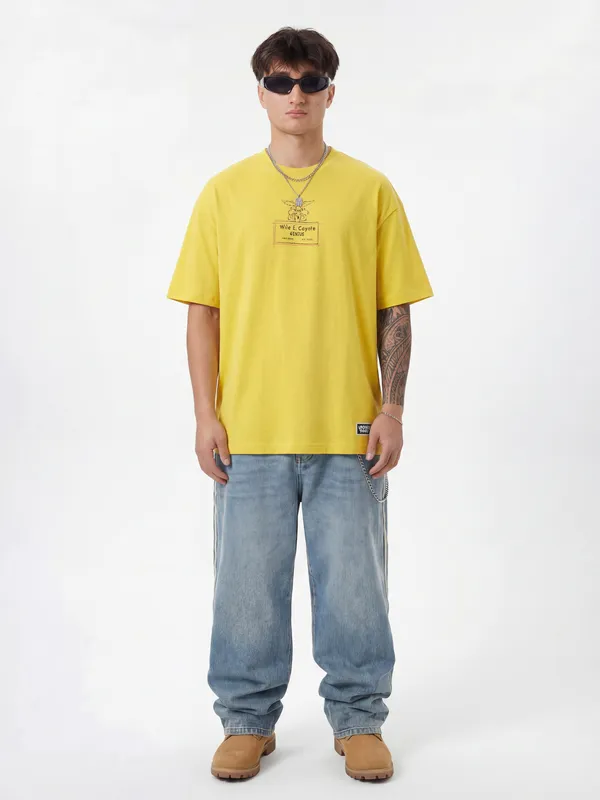 WB By Highlander Men Yellow Looney Tunes Printed Round Neck T-Shirt