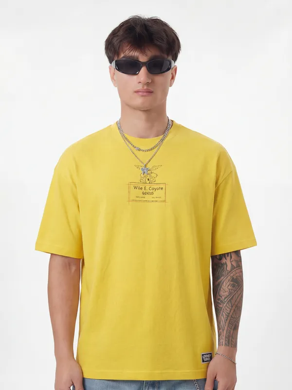WB By Highlander Men Yellow Looney Tunes Printed Round Neck T-Shirt