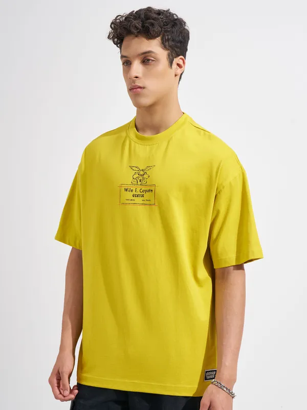 WB By Highlander Men Yellow Looney Tunes Printed Round Neck T-Shirt
