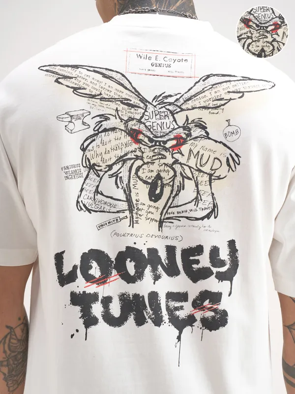 WB By Highlander Men White Looney Tunes Printed Round Neck T-Shirt