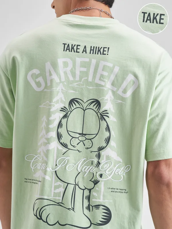 Highlander Men Green Garfield Embroidered Round Neck T-Shirt
