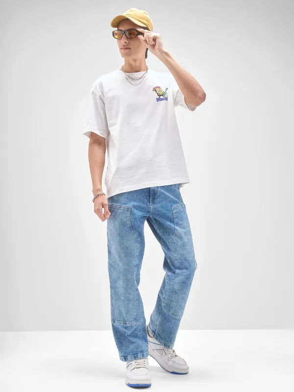 Highlander Men White Spongebob Squarepants Printed Round Neck T-Shirt