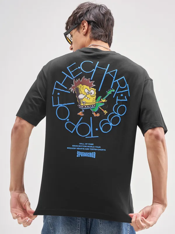 Highlander Men Black Spongebob Squarepants Printed Round Neck T-Shirt