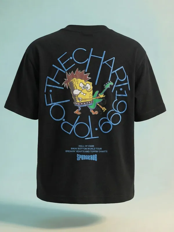 Highlander Men Black Spongebob Squarepants Printed Round Neck T-Shirt