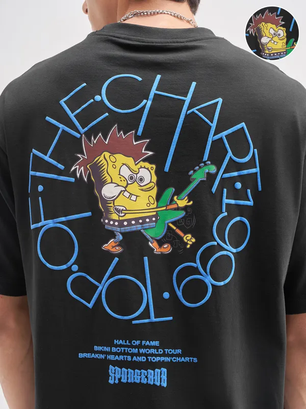 Highlander Men Black Spongebob Squarepants Printed Round Neck T-Shirt