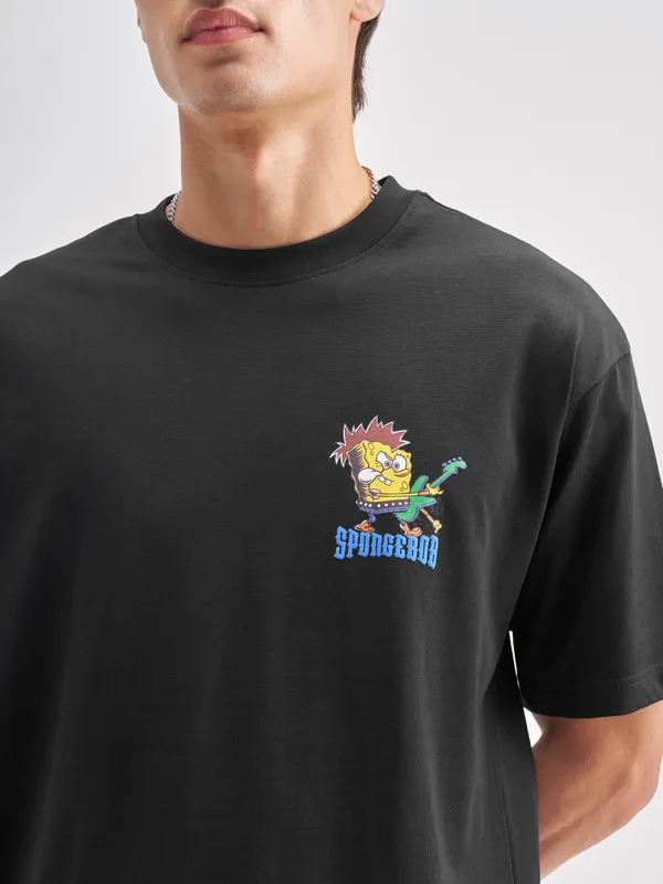 Highlander Men Black Spongebob Squarepants Printed Round Neck T-Shirt