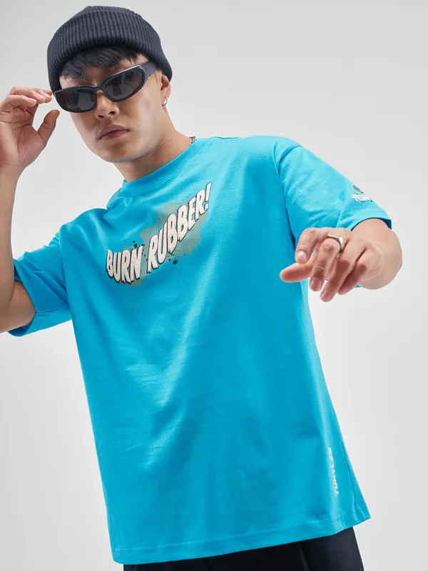 Highlander Men Turquoise Ninja Turtles Printed Round Neck T-Shirt