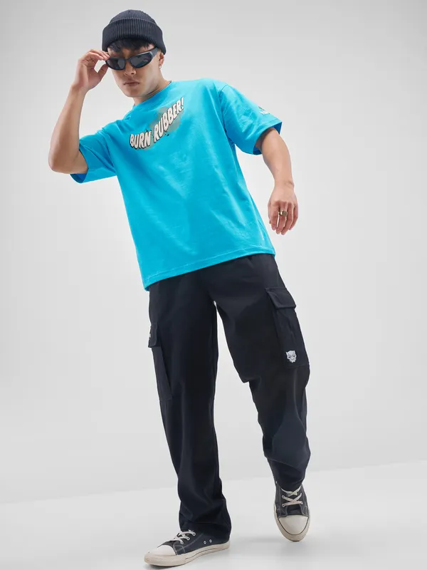 Highlander Men Turquoise Ninja Turtles Printed Round Neck T-Shirt