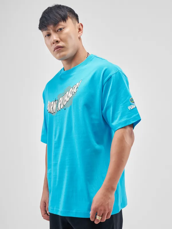 Highlander Men Turquoise Ninja Turtles Printed Round Neck T-Shirt