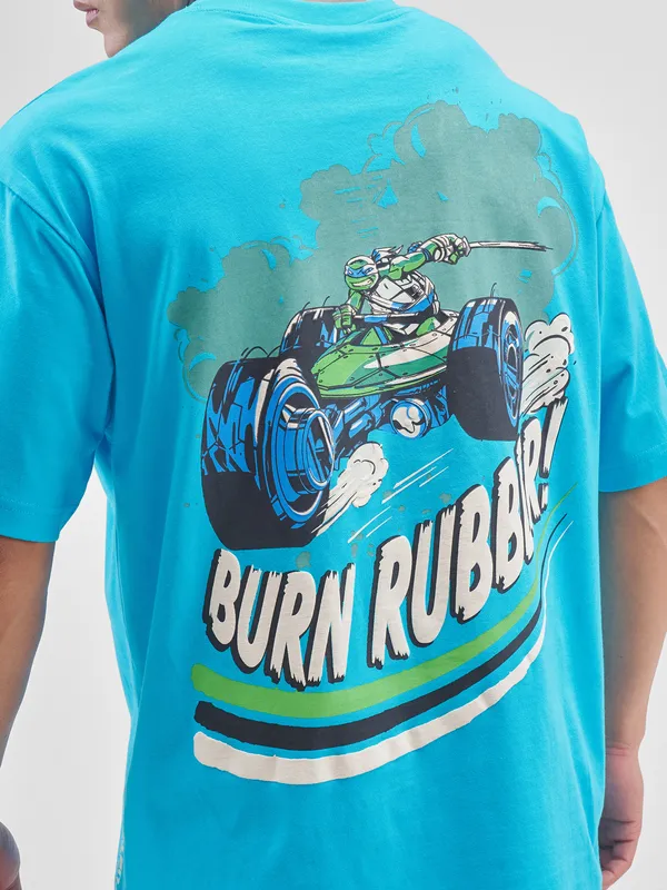 Highlander Men Turquoise Ninja Turtles Printed Round Neck T-Shirt