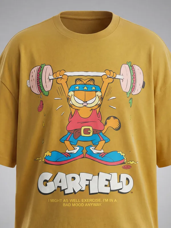 Highlander Men Mustard Garfield Printed Round Neck T-Shirt