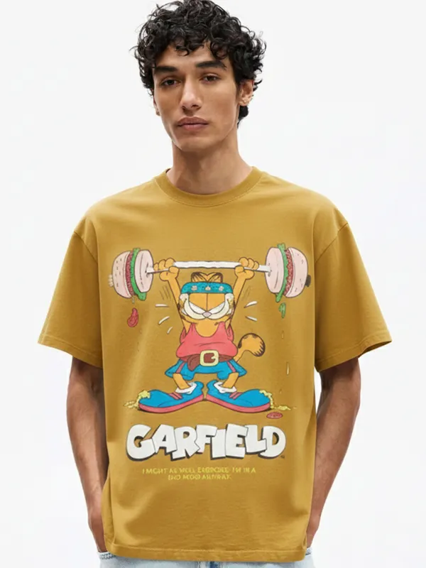 Highlander Men Mustard Garfield Printed Round Neck T-Shirt