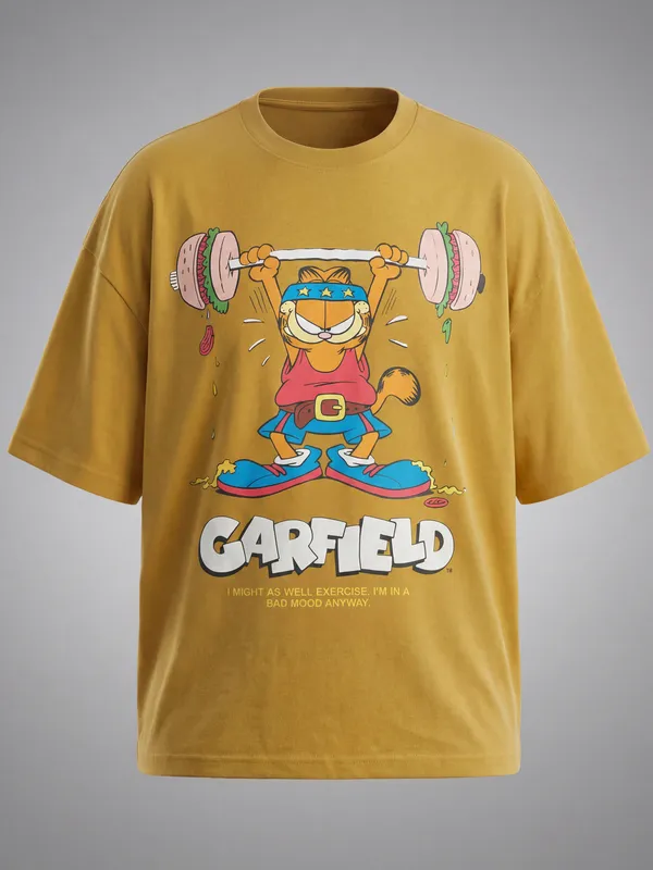 Highlander Men Mustard Garfield Printed Round Neck T-Shirt