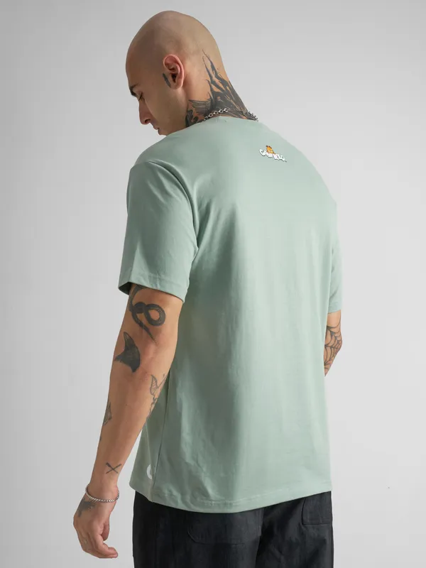 Highlander Men Green Garfield Printed Round Neck T-Shirt