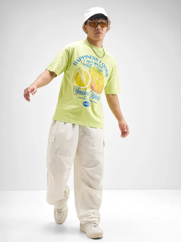 Highlander Men Green SmileyWorldÂ® Printed Round Neck T-Shirt