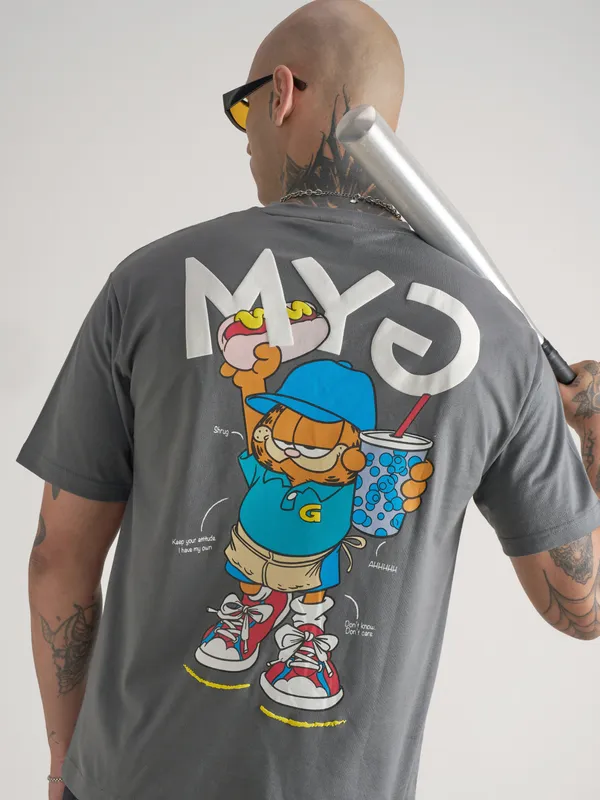 Highlander Men Grey Garfield Printed Round Neck T-Shirt