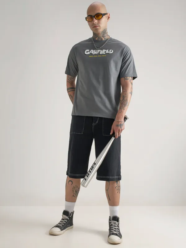 Highlander Men Grey Garfield Printed Round Neck T-Shirt