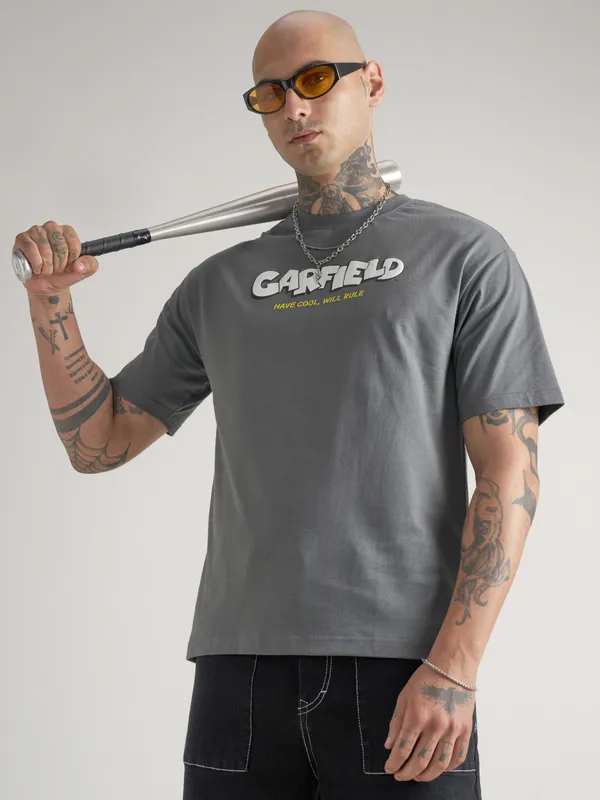 Highlander Men Grey Garfield Printed Round Neck T-Shirt