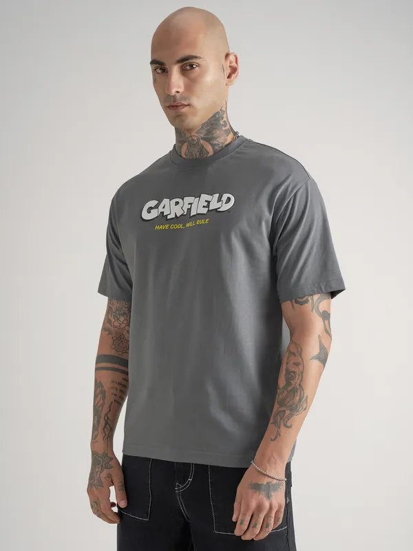 Highlander Men Grey Garfield Printed Round Neck T-Shirt