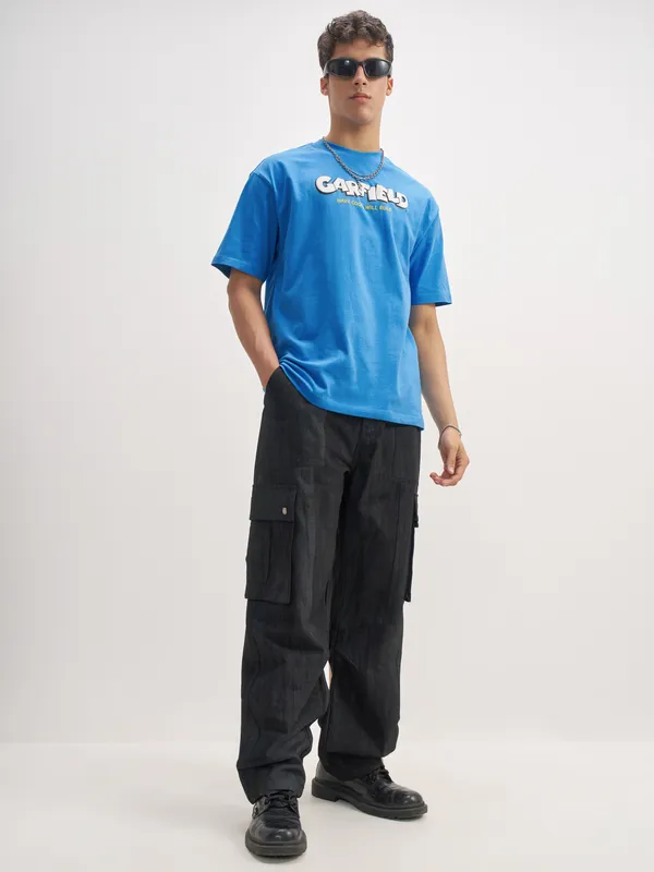 Highlander Men Blue Garfield Printed Round Neck T-Shirt