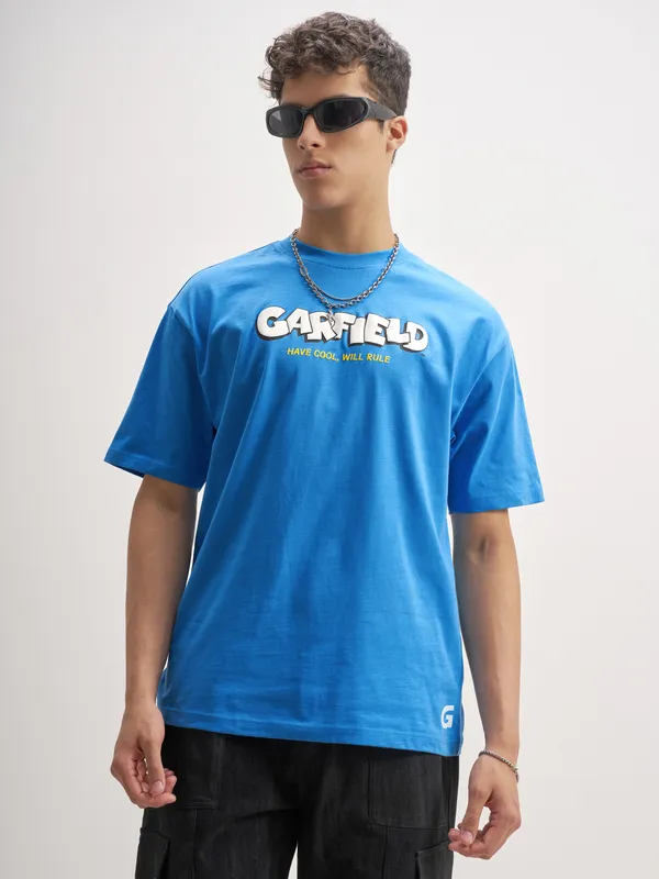 Highlander Men Blue Garfield Printed Round Neck T-Shirt
