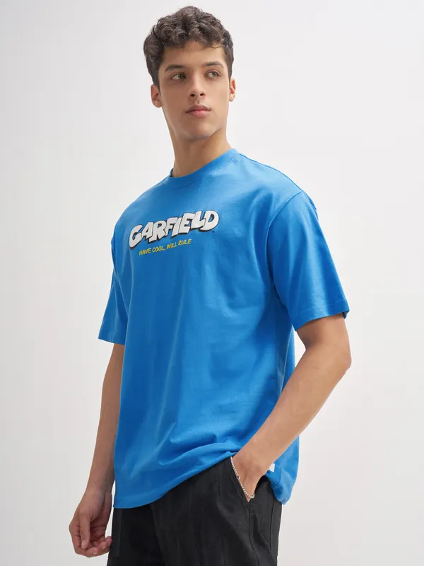 Highlander Men Blue Garfield Printed Round Neck T-Shirt