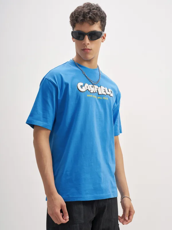 Highlander Men Blue Garfield Printed Round Neck T-Shirt