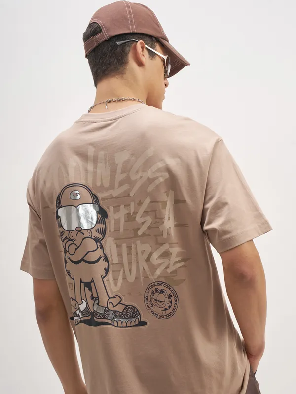 Highlander Men Blue Garfield Printed Round Neck T-Shirt