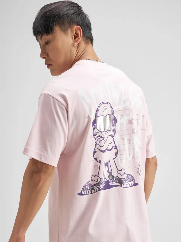 Highlander Men Pink Garfield Printed Round Neck T-Shirt