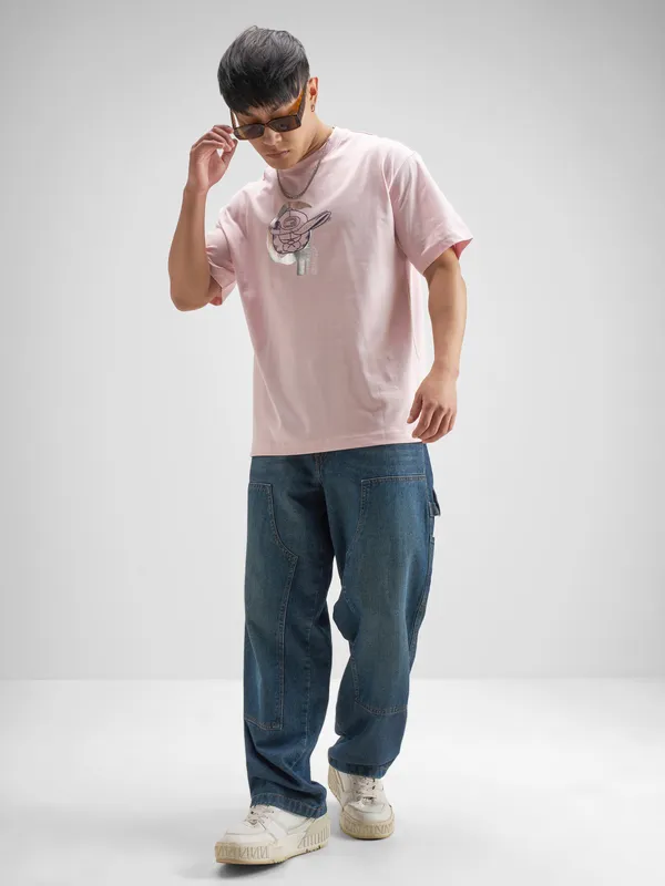 Highlander Men Pink Garfield Printed Round Neck T-Shirt