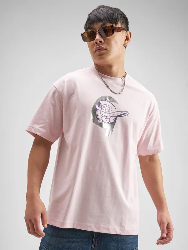 Highlander Men Pink Garfield Printed Round Neck T-Shirt