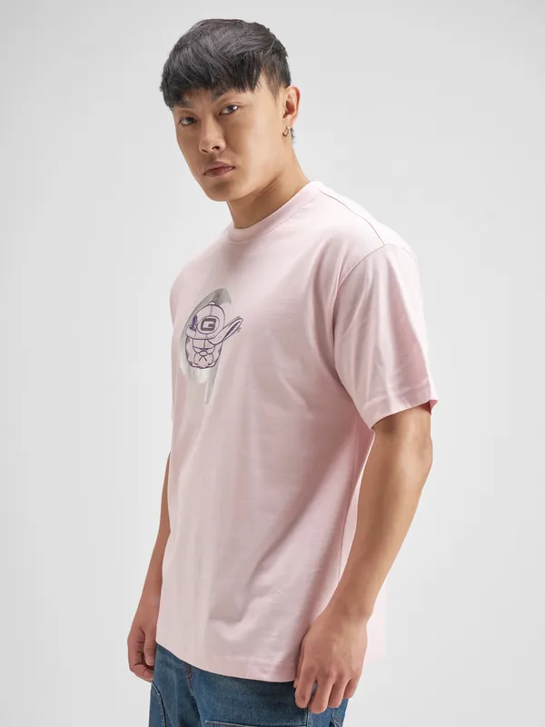 Highlander Men Pink Garfield Printed Round Neck T-Shirt