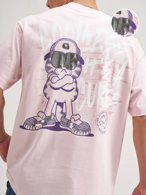 Highlander Men Pink Garfield Printed Round Neck T-Shirt