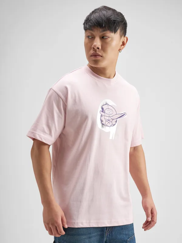 Highlander Men Pink Garfield Printed Round Neck T-Shirt