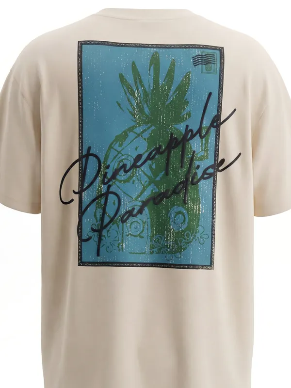 Highlander Men Cream Spongebob Squarepants Printed Round Neck T-Shirt