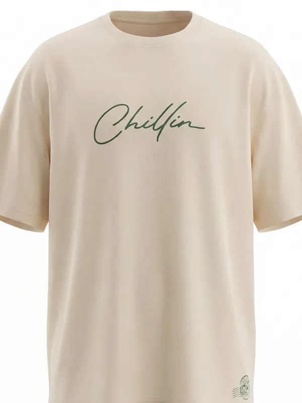 Highlander Men Cream Spongebob Squarepants Printed Round Neck T-Shirt