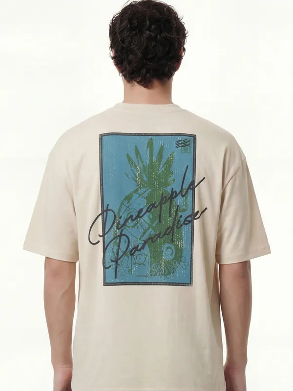 Highlander Men Cream Spongebob Squarepants Printed Round Neck T-Shirt