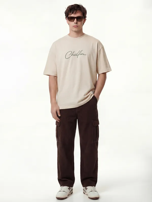 Highlander Men Cream Spongebob Squarepants Printed Round Neck T-Shirt