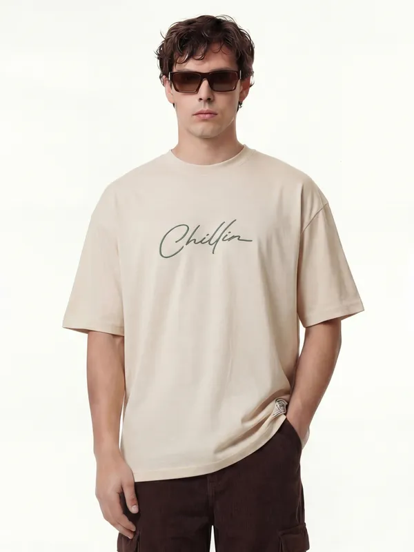 Highlander Men Cream Spongebob Squarepants Printed Round Neck T-Shirt