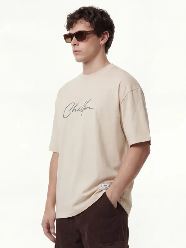 Highlander Men Cream Spongebob Squarepants Printed Round Neck T-Shirt