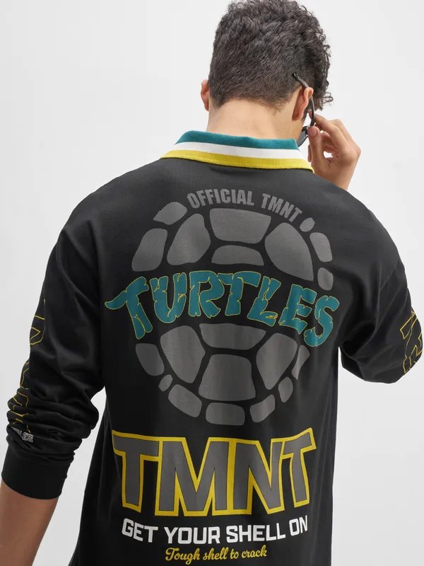 Highlander Men Black Printed Polo Collar  T-Shirt