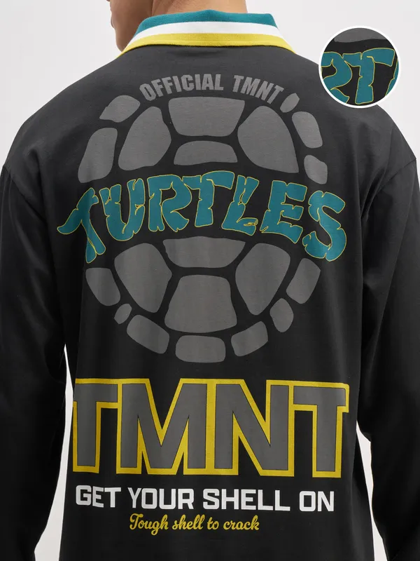 Highlander Men Black Printed Polo Collar  T-Shirt