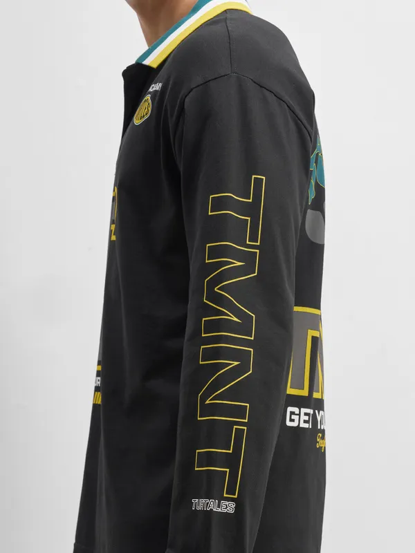 Highlander Men Black Printed Polo Collar  T-Shirt